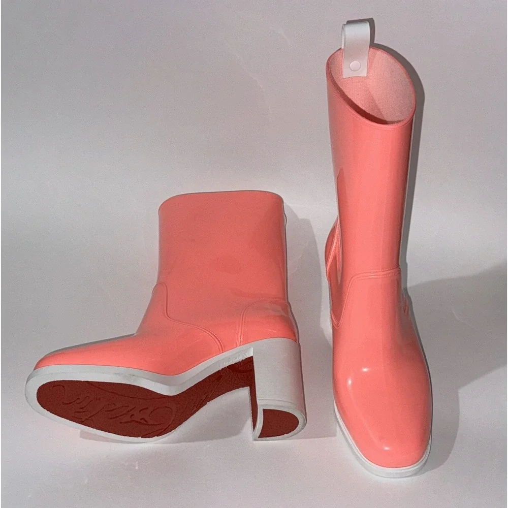 Christian Louboutin Loubirain Waterproof Bootie 70 Rubber Rain Boots 37 7 Pink